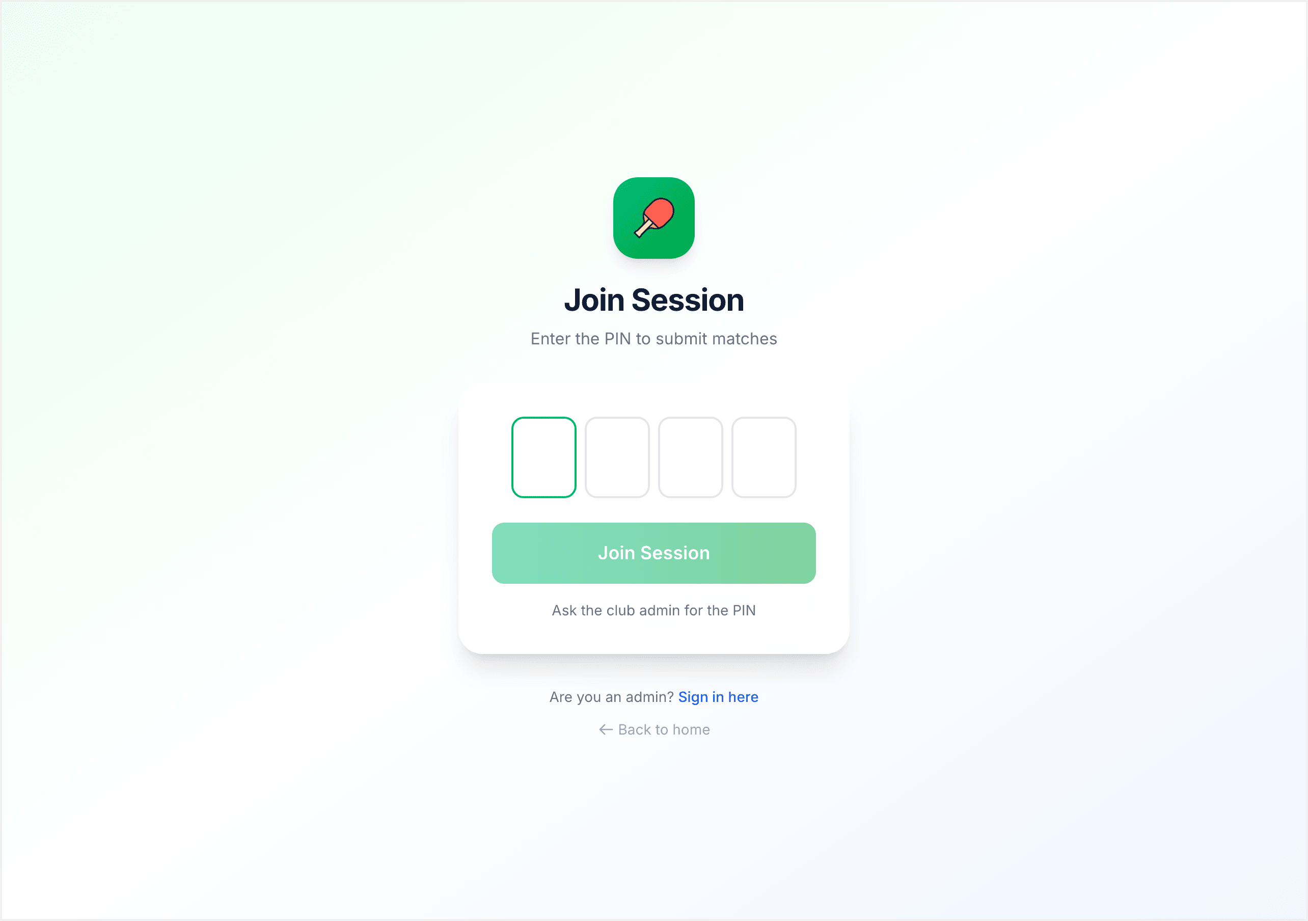 Player entering a session PIN on their phone to self check-in