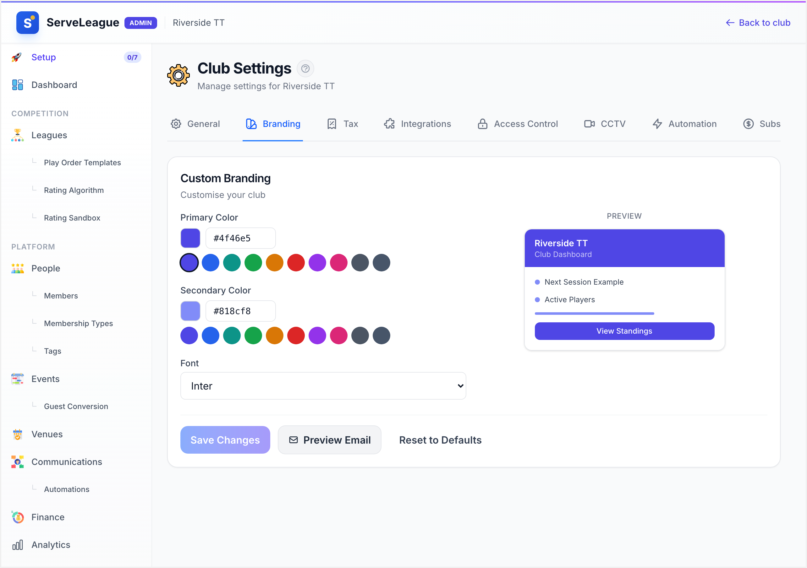Primary and secondary color pickers with hex code input