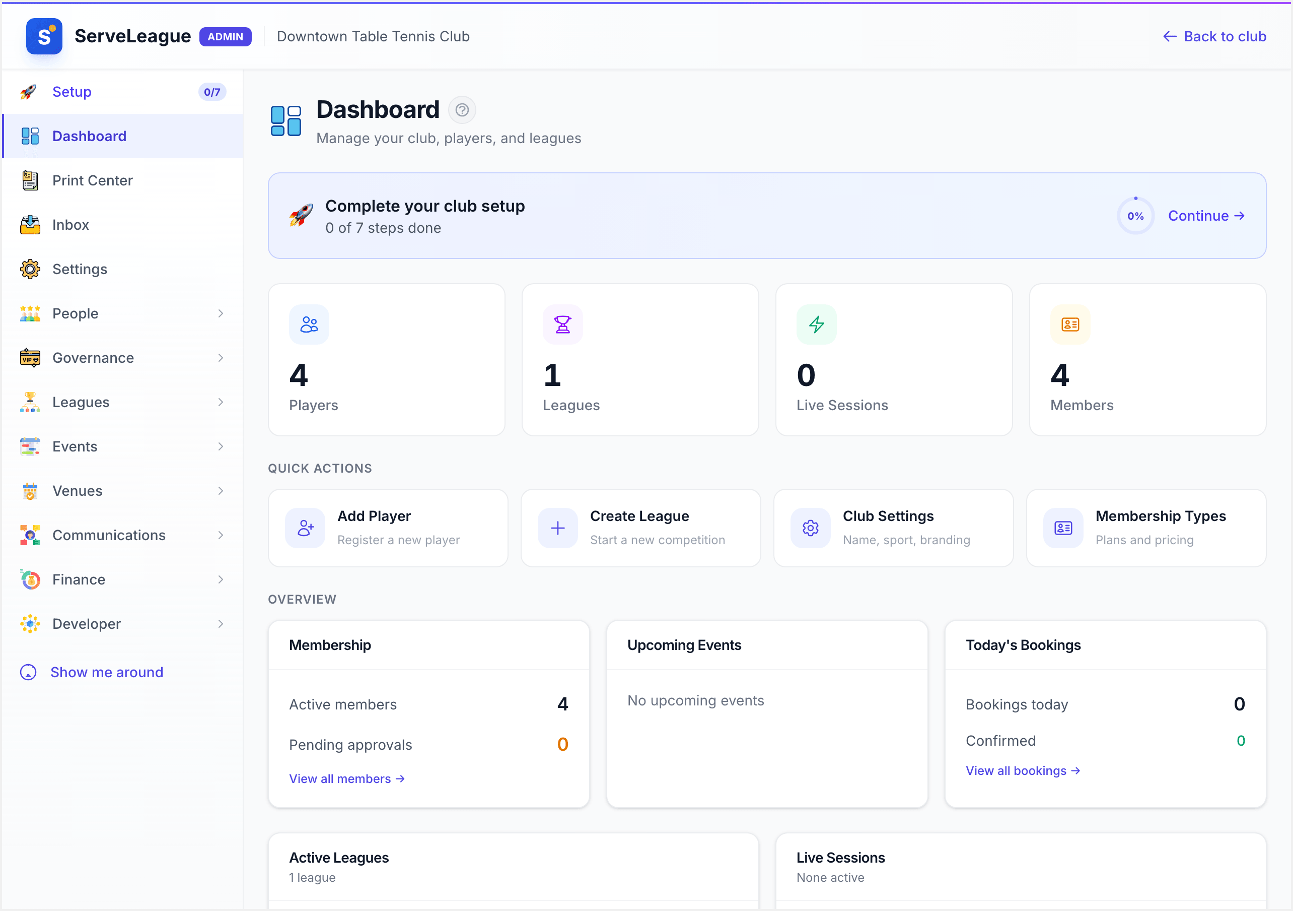Setup wizard showing progress through the seven onboarding steps
