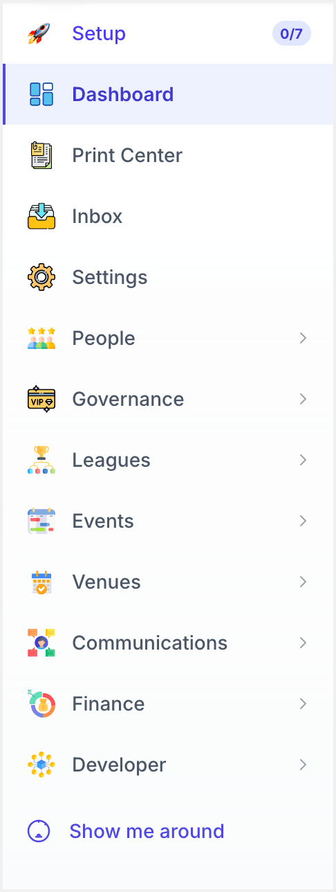 Admin sidebar showing Dashboard, Settings, and expandable sections