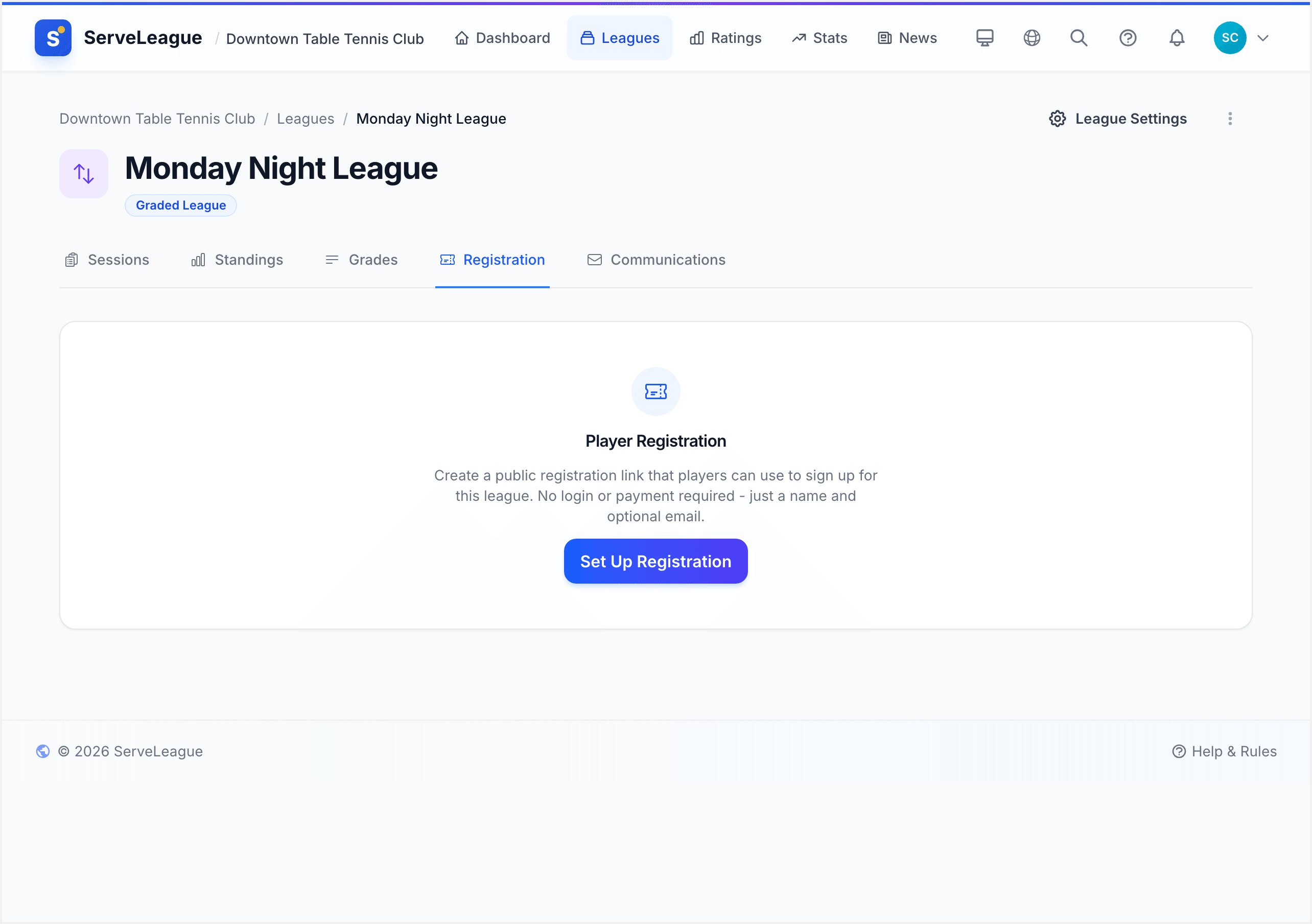 Registration form showing player details and confirmation fields