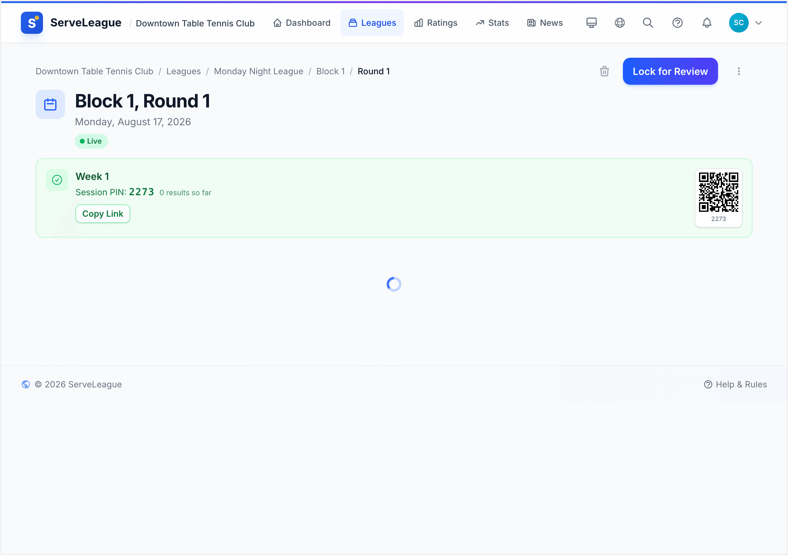 Open Session confirmation explaining that players can check in with a PIN