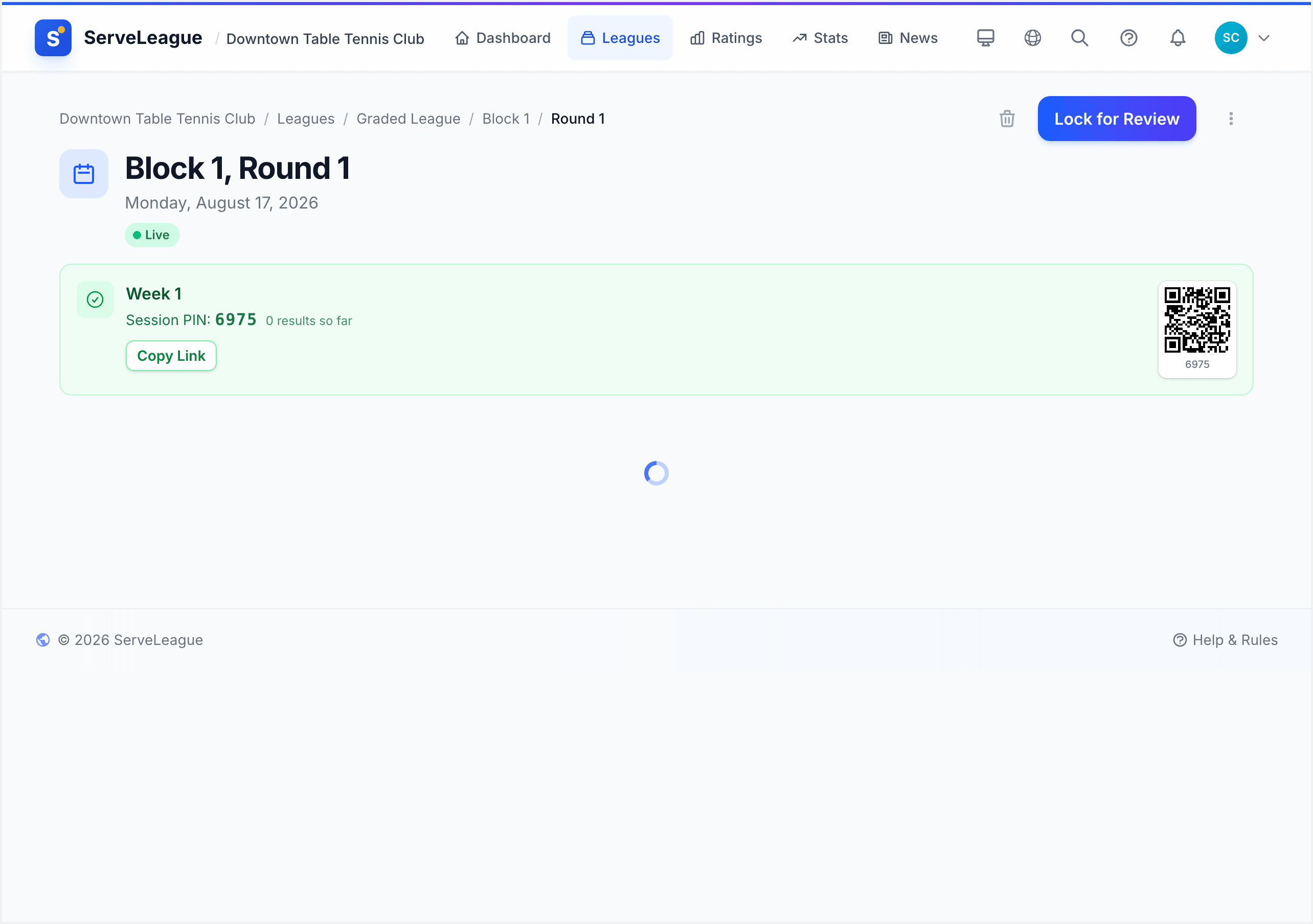 A graded session showing sub-team matchups within a grade